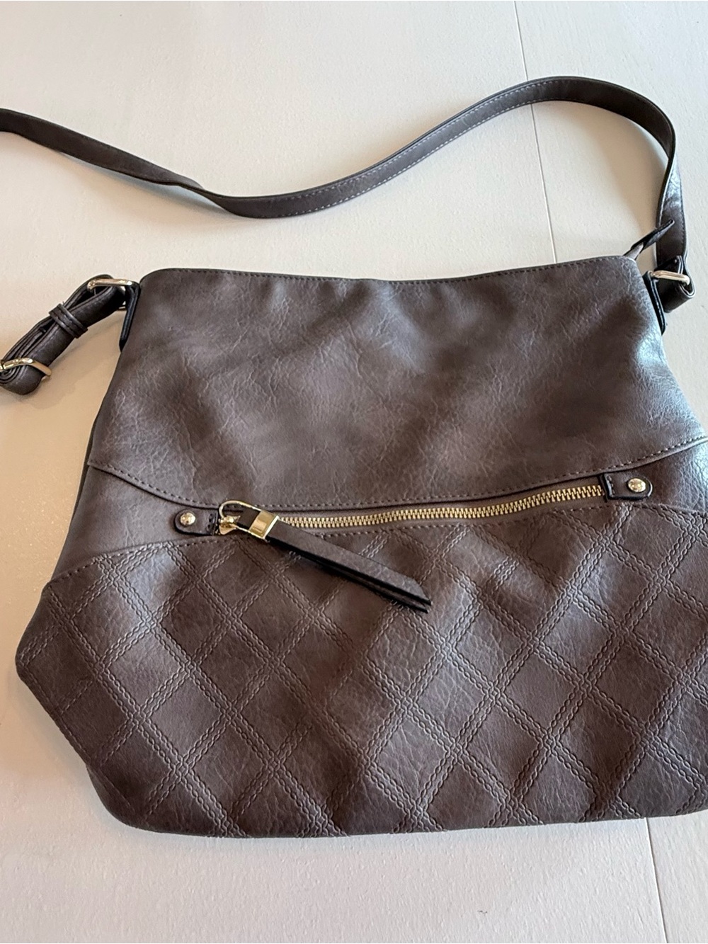 Elegant Quilted Dark Brown Crossbody Bag - Unbranded